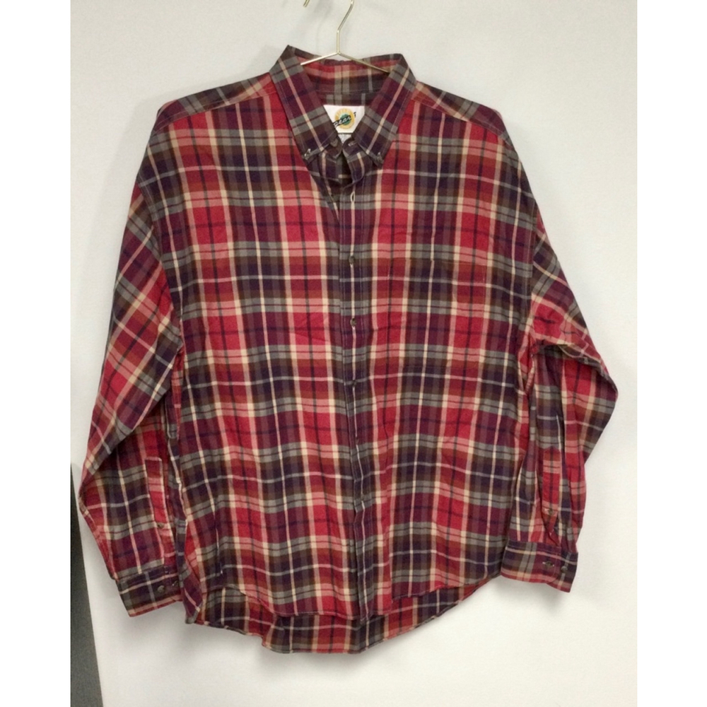 Vintage Men's Field Gear Plaid‎ Button Down Shirt Size L Red Brown